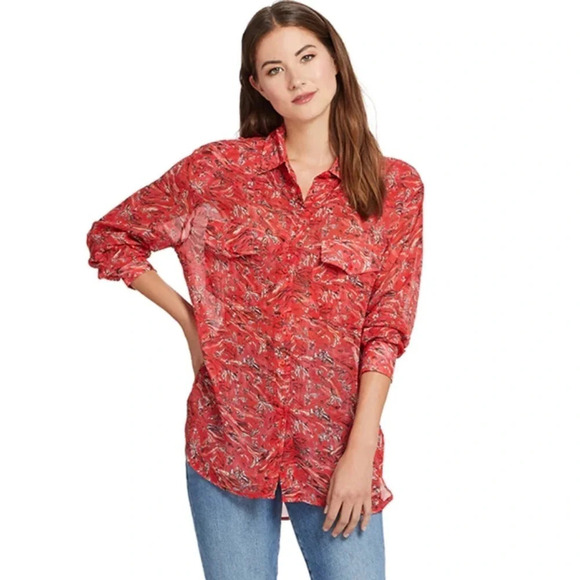 Iro Printed Button Down Shirt Top Red Size 36 US 4 B17 - Picture 11 of 11